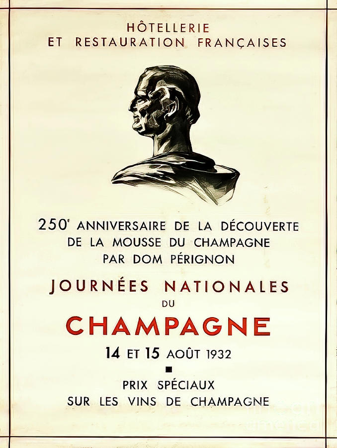 Vintage Dom Perignon Champagne French Wine Poster 1932 Drawing by M G Whittingham