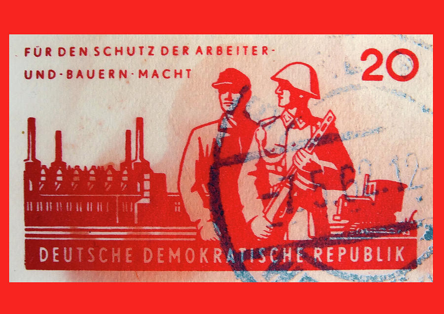 Vintage East German Stamp - Soldier and Worker Photograph by Philip Openshaw