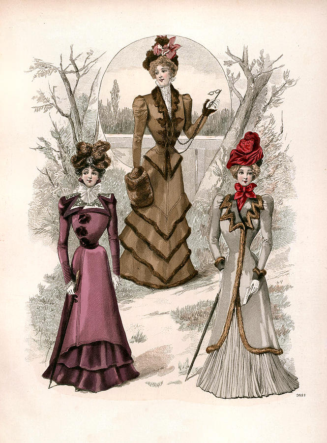 Vintage Edwardian Fashion Illustration Three lovely Ladies In Woods ...