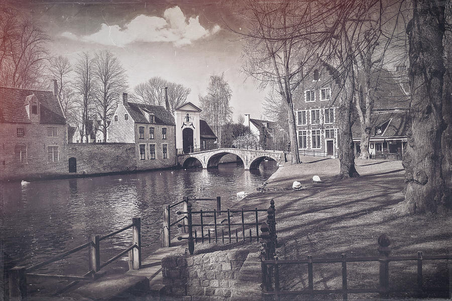 Vintage European Canal Scenes Bruges Belgium Photograph