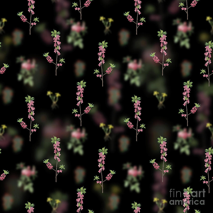 Vintage February Daphne Floral Garden Pattern on Black n.2143 Mixed Media by Holy Rock Design