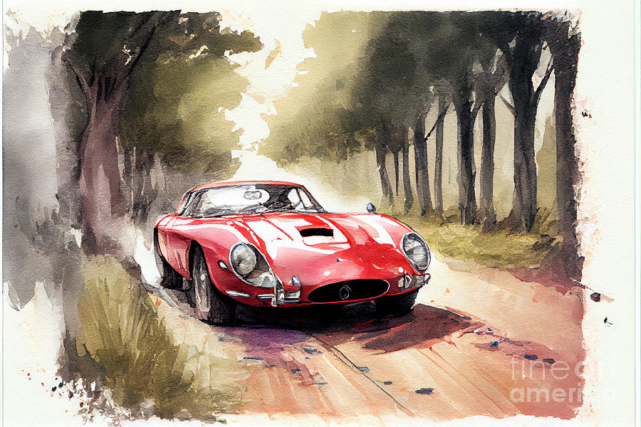 vintage    ferrari    gto  on  a  country  road    by Asar Studios Digital Art by Celestial Images