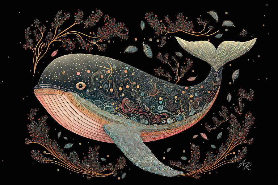 Vintage Filigree Whale Digital Art by Adrian Reich