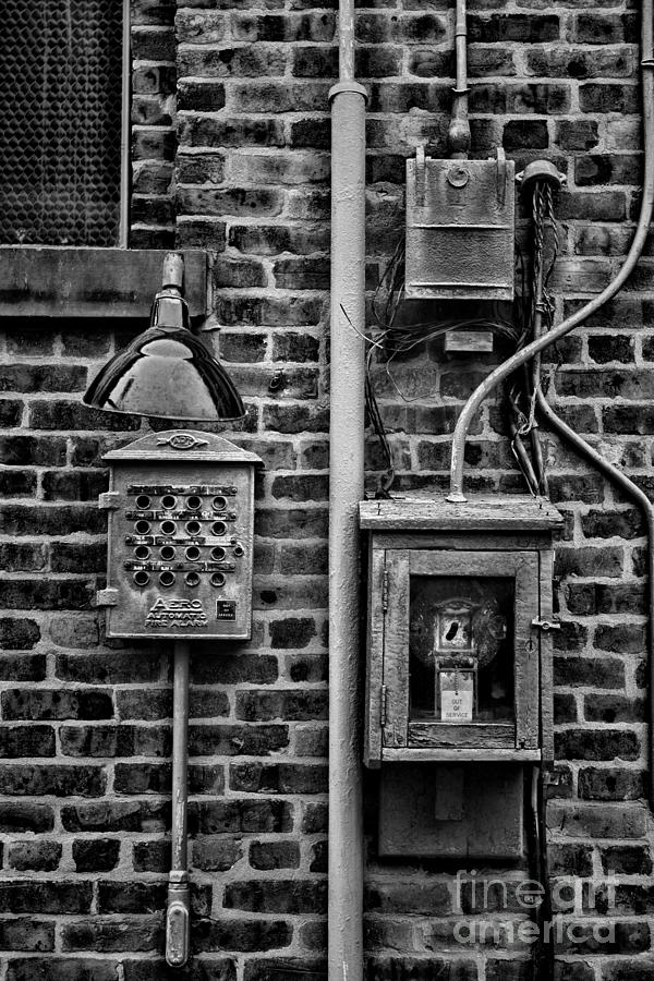 Vintage Fire Alarm System black and white Photograph by Paul Ward - Pixels