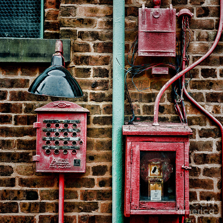 Brick Photograph - Vintage Fire Alarm System square format by Paul Ward