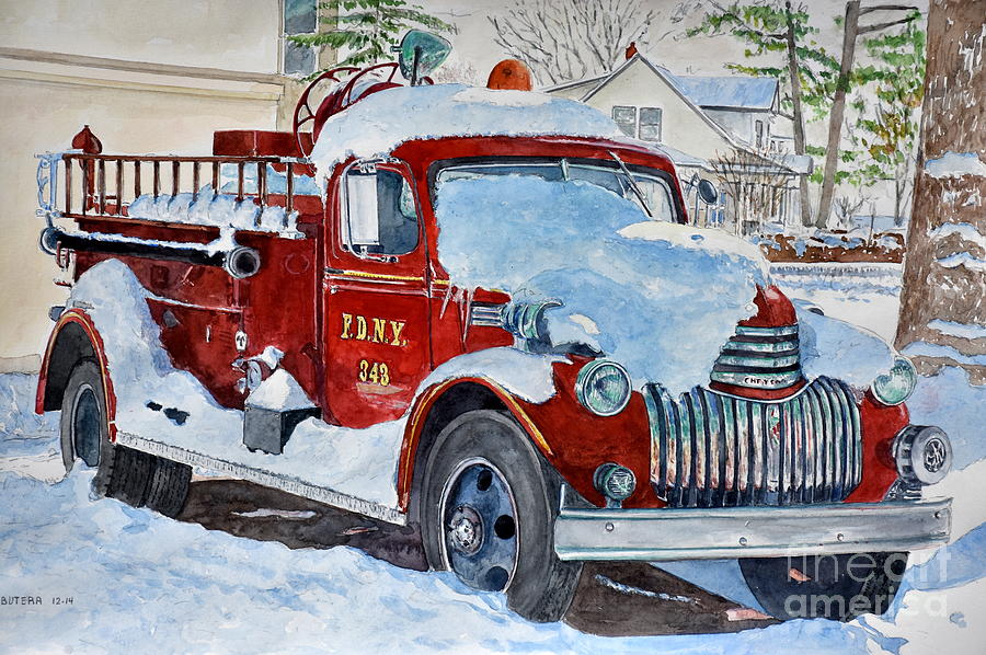 Vintage Fire Engine Painting by Anthony Butera