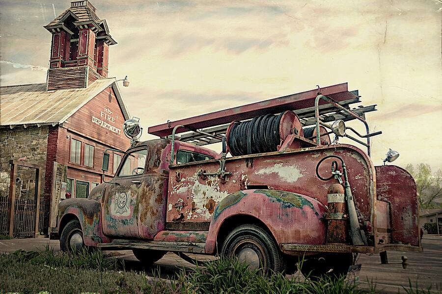 Vintage Fire Truck And Fire Station In Ridgway Co Photograph By Toni