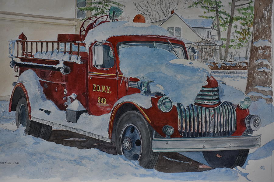 Vintage Painting - Vintage Firetruck by Anthony Butera