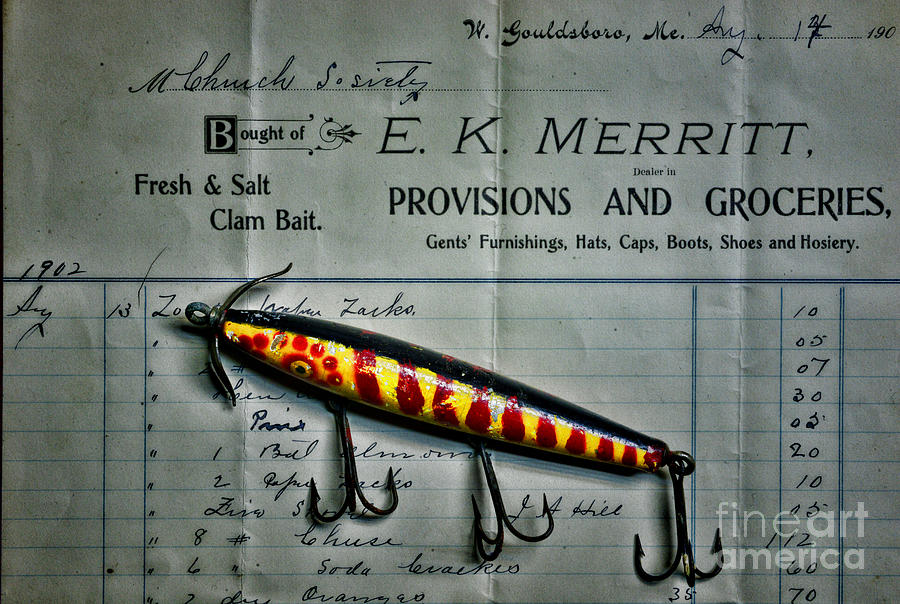 Vintage Fishing Bait Invoice and Lure  Photograph by Paul Ward