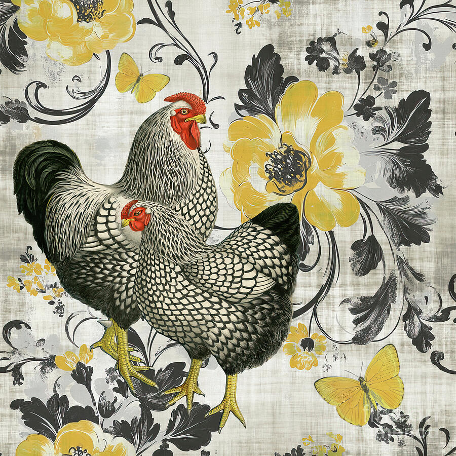 Vintage Floral Chickens Painting by Tina LeCour Vintage Floral Chickens Painting by Tina LeCour