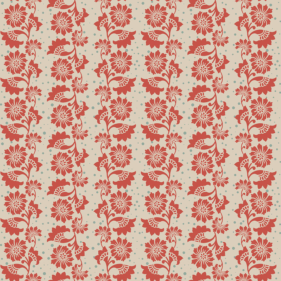 Vintage Floral Flower Pattern - Red Digital Art