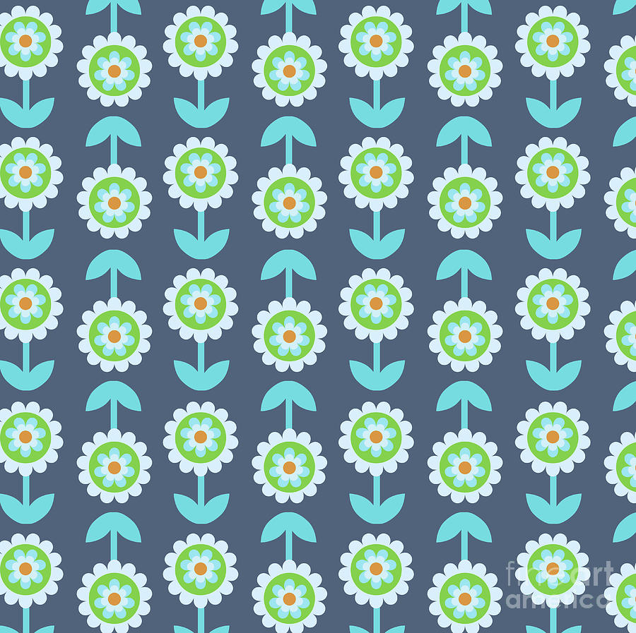 Vintage Mixed Media - Vintage flower wallpaper in blue and green by Luminosity