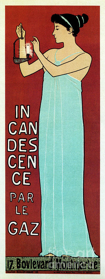 Vintage French art nouveau gas lighting lamp post banner Drawing by Heidi De Leeuw
