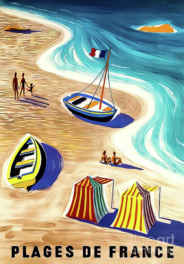 Vintage French Beach Poster 1956 by Villemot  Drawing by M G Whittingham
