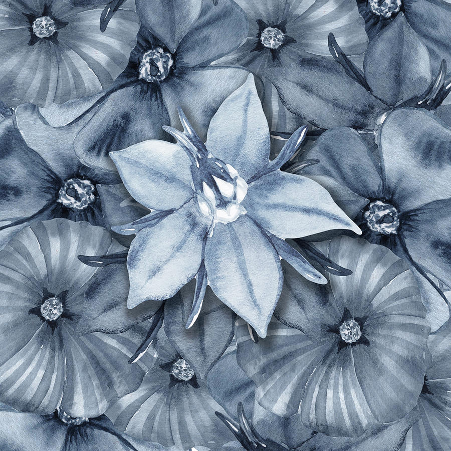Flower Painting - Vintage French Pastel Blue Toulouse Dye Color Watercolor Floral Art I  by Irina Sztukowski