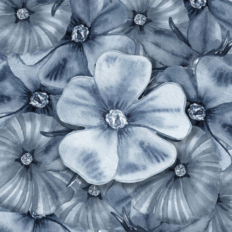 Flower Painting - Vintage French Pastel Blue Toulouse Dye Color Watercolor Floral Art III by Irina Sztukowski