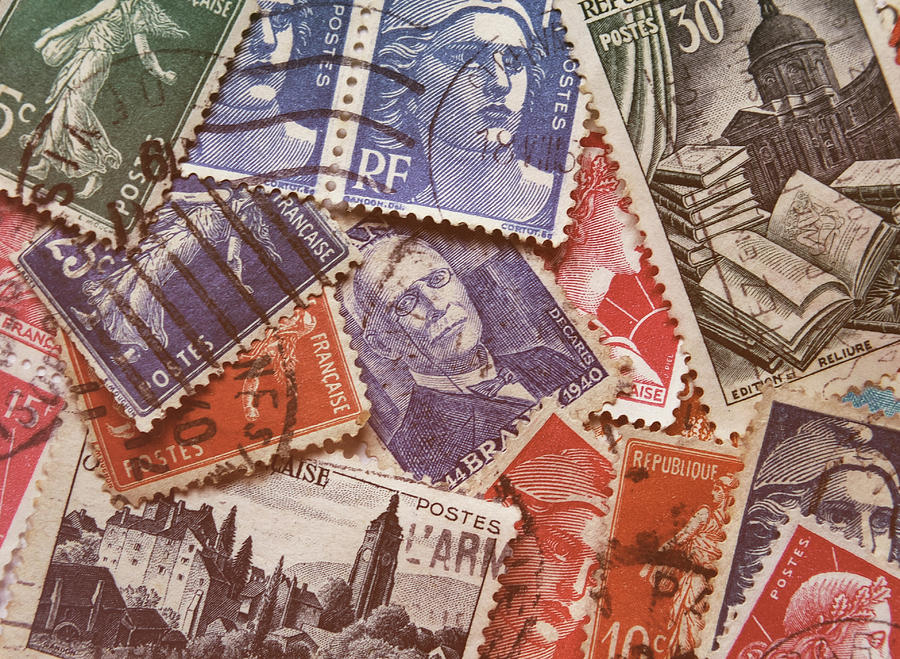 Vintage French Postage Stamps Photograph by Philip Openshaw