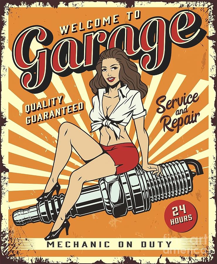 Vintage Garage Pinup Girl Painting by Harrison Brown - Pixels