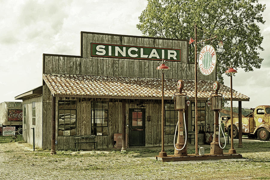 Vintage Gas Station Goldtone Photograph