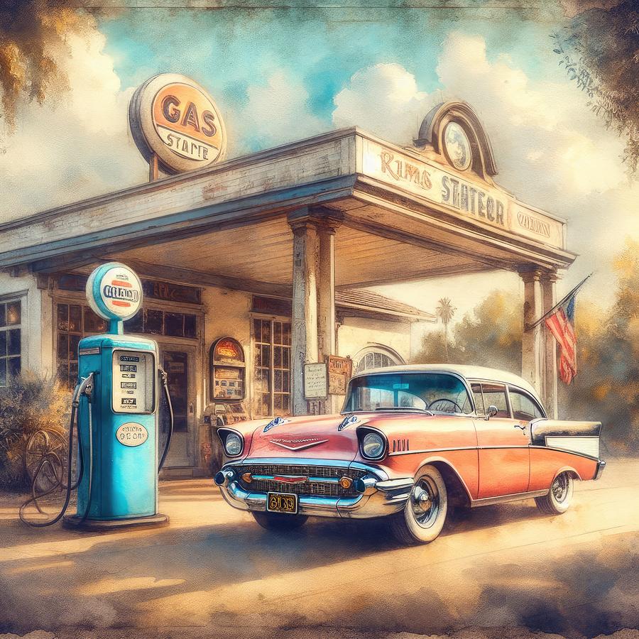Vintage Gas Station Digital Art by Kim Hojnacki Vintage Gas Station Digital Art by Kim Hojnacki