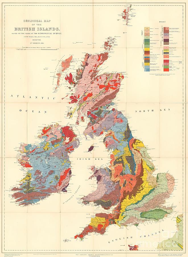 Vintage Geological Map of The British Isles 1912 Painting by Chapman ...