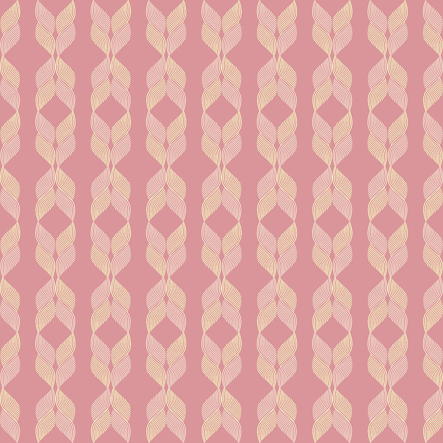 Vintage Geometric Leaf Pattern - Berry Pink Digital Art