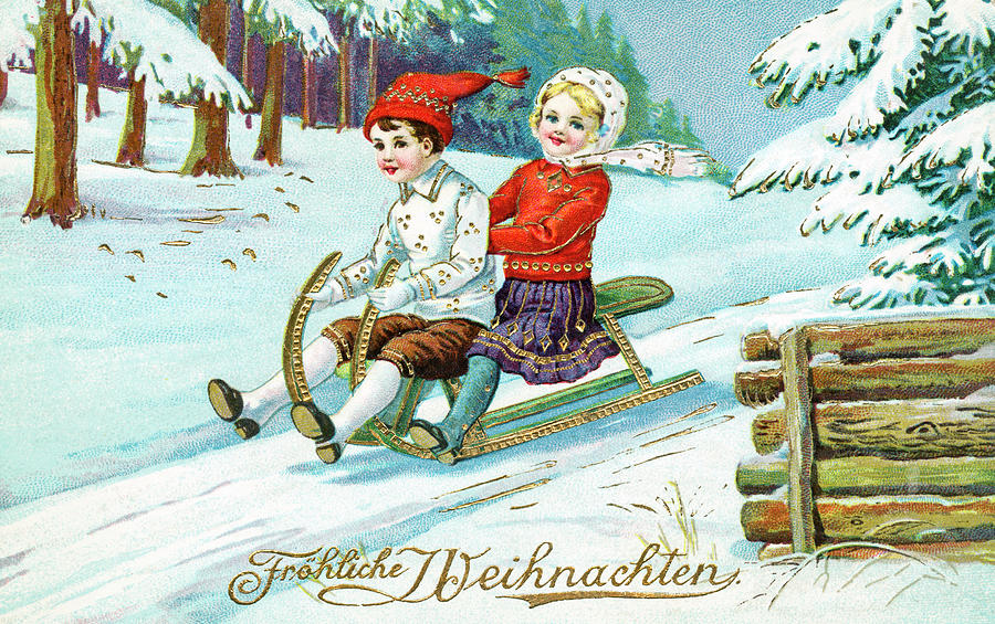 Vintage German Christmas Postcard Painting by Olde Time Mercantile