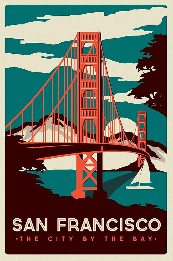 San Francisco Digital Art - Vintage Golden Gate Bridge by Andryana Dian