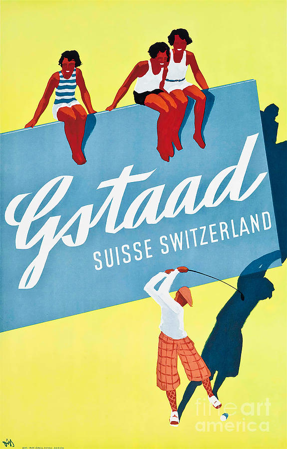 Golf Painting - Vintage Gstaad, Switzerland, summer travel poster by Orell Fuss by Lightworks