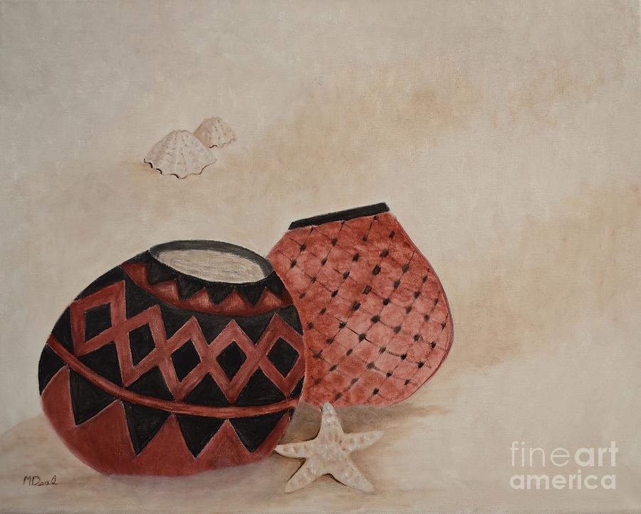 Vintage Hawaiian Food Gourds Found On A Beach Painting by Mary Deal