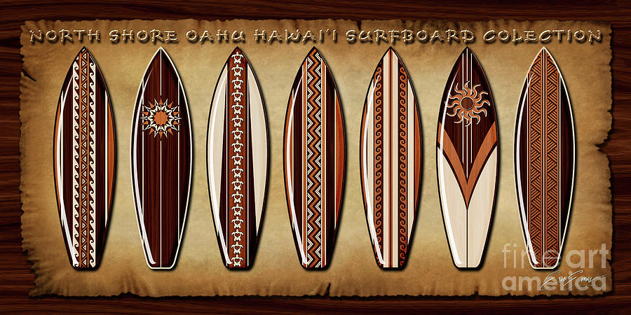 Surfboards Photograph - Vintage Hawaiian Wooden Surfboard Collection 2 to 1 Ratio by Aloha Art