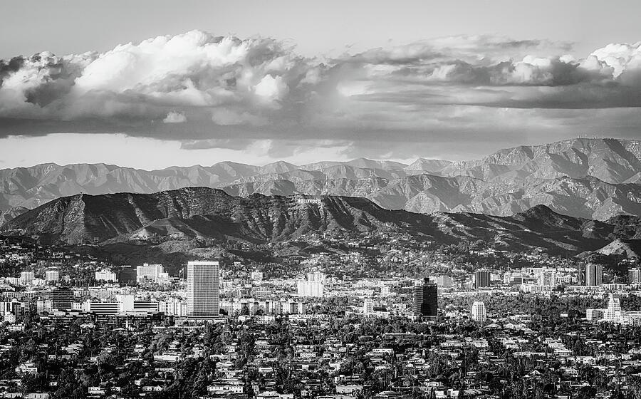 Vintage Hollywood Hills California Mountain View - Black And White ...