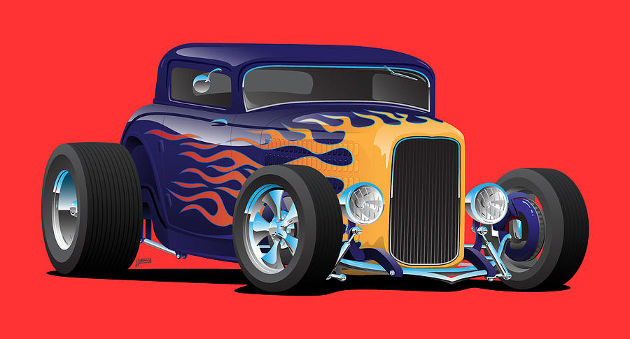 Vintage Hot Rod Car With Classic Flames Digital Art By Jeff Hobrath Pixels