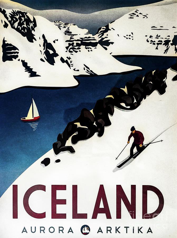 Vintage Iceland Travel Poster 1 Drawing by M G Whittingham