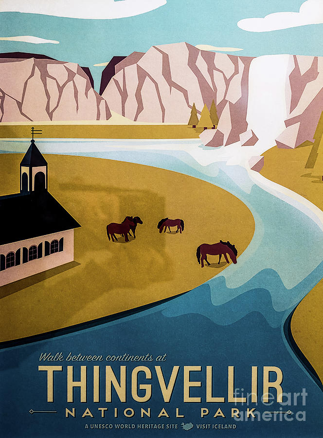 Vintage Iceland Travel Poster 3 Drawing by M G Whittingham