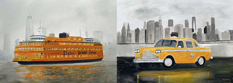 Vintage Iconic Staten Island Ferry Checker Cab Painting by Ken Figurski