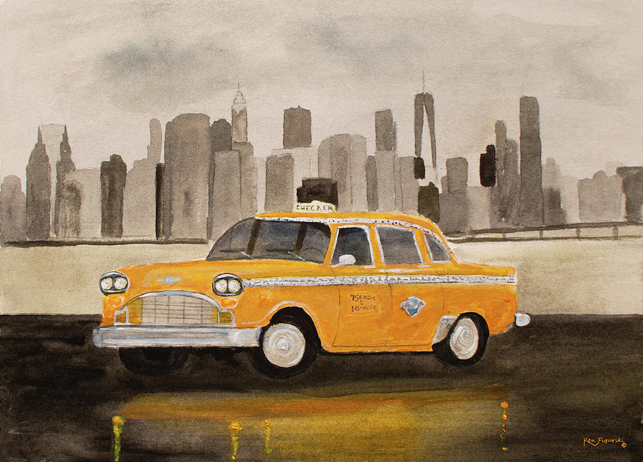 Vintage Iconic Yellow Checker Cab Painting by Ken Figurski