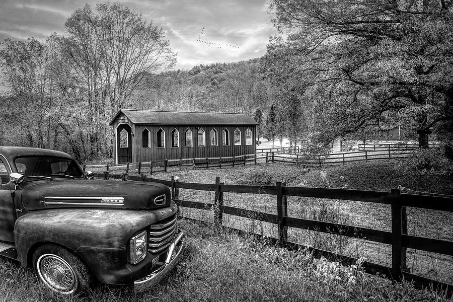 Vintage in the Countryside in Black and White  Photograph by Debra and Dave Vanderlaan