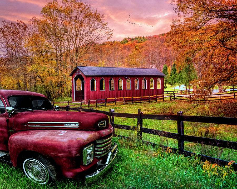 Vintage in the Countryside Red Truck Photograph by Debra and Dave Vanderlaan