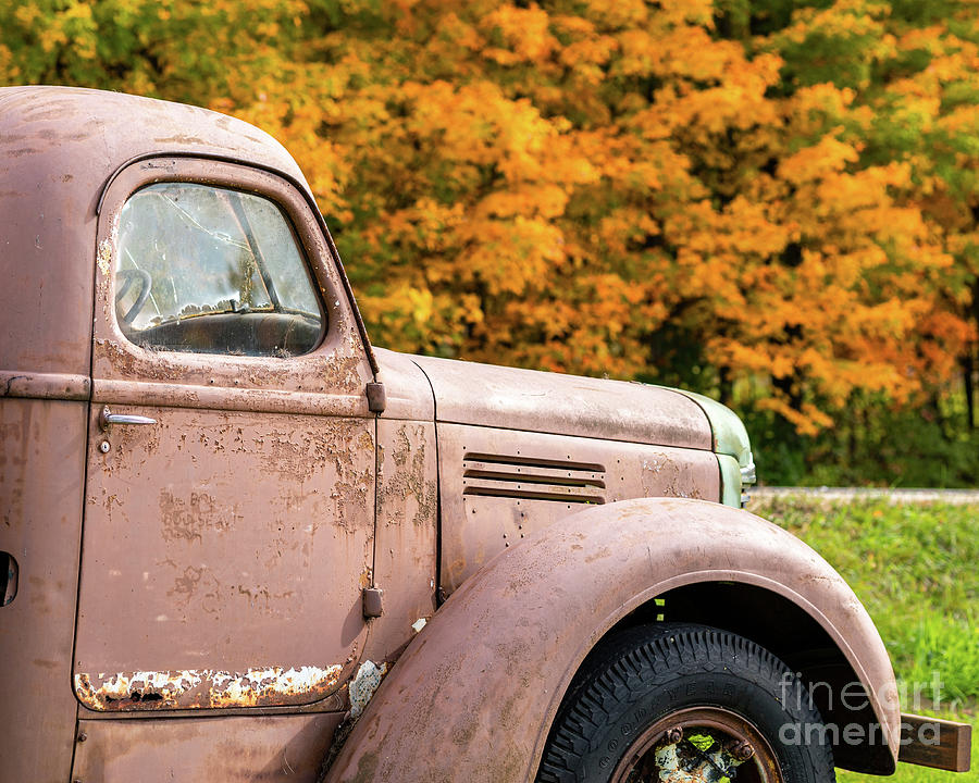 Vintage International Farm Truck and NH Foliage Photograph by Edward Fielding