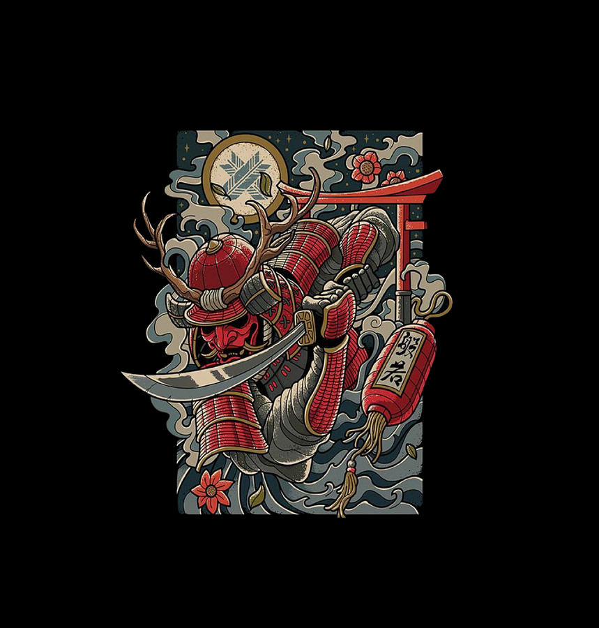 Samurai Mask Mixed Media - Vintage Japanese Samurai by Redjem Nadir