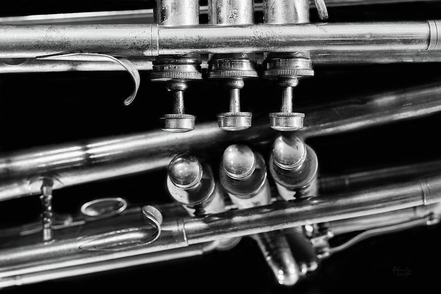 Vintage Jazz Music Trumpet Reflection Black White Photo Photograph by Andreea Eva Herczegh