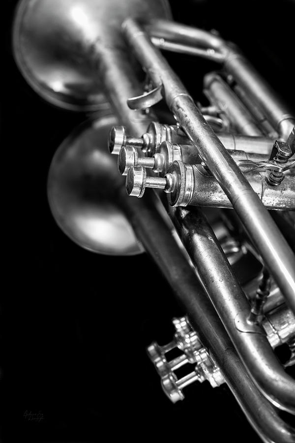 Vintage Jazz Trumpet Music Lover Black White Reflection Photo Photograph by Andreea Eva Herczegh