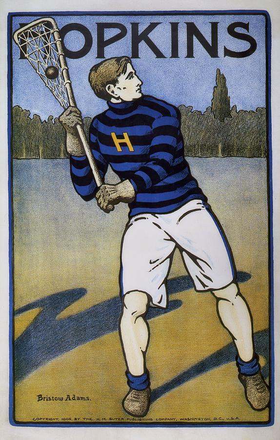 Johns Hopkins University Drawing - Vintage Johns Hopkins Lacrosse Poster 1905 by Bristow Adams