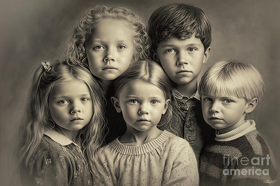 Vintage Kids Portrait Digital Art by Jutta Maria Pusl