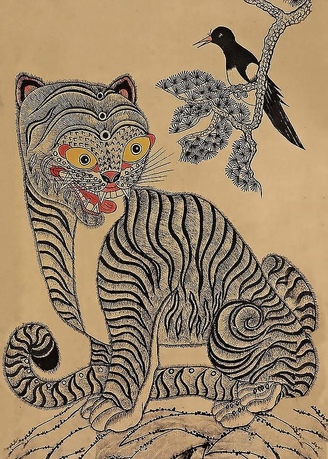 Vintage Korean Minhwa Tiger Scroll Digital Art by Patricia Keith - Fine ...