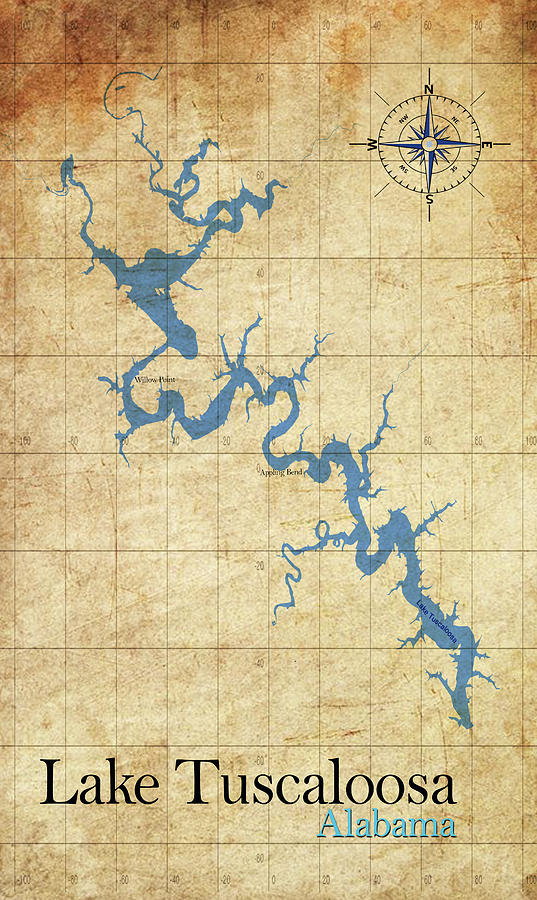 Vintage Lake Tuscaloosa Map print Digital Art by Greg Sharpe