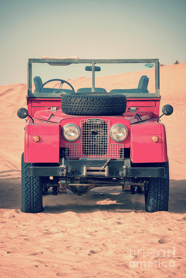 Vintage Photograph - Vintage Land Rover, adventure in the desert by Delphimages Photo Creations