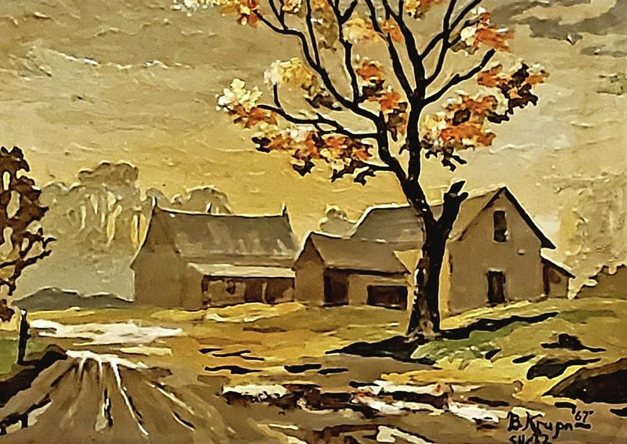 Vintage Landscape Numbered 1967 Painting by Bernadette Krupa