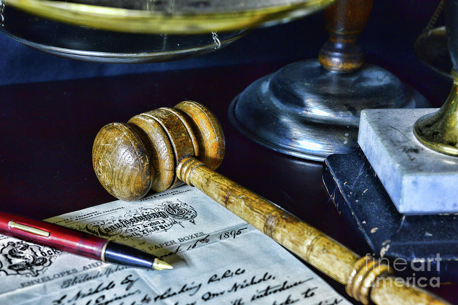 Vintage Photograph - Vintage lawyer letter and gavel by Paul Ward